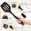Kitchen Utensils Set, E-far 15-Piece Silicone Cooking Utensils with Holder, Non-stick Cookware Friendly & Heat Resistant, Includes Ladle Spatula Spoon Slotted Turner for Cooking & Baking (Black)(Black)