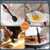 Kitchen Utensils Set, E-far 15-Piece Silicone Cooking Utensils with Holder, Non-stick Cookware Friendly & Heat Resistant, Includes Ladle Spatula Spoon Slotted Turner for Cooking & Baking (Black)(Black)