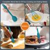 Kitchen Utensils Set, E-far 15-Piece Silicone Cooking Utensils with Holder, Non-stick Cookware Friendly & Heat Resistant, Includes Ladle Spatula Spoon Slotted Turner for Cooking & Baking (Black)(Teal Blue)