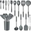 E-far 14 Pieces Silicone Cooking Utensils Set, Kitchen Utensils Set with Holder, Spatula, Ladle, Spoon, Tong, Slotted Turner for Nonstick Cookware, 446°F Heat Resistant & Stainless Steel Handle, Blue(Gray)