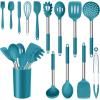E-far 14 Pieces Silicone Cooking Utensils Set, Kitchen Utensils Set with Holder, Spatula, Ladle, Spoon, Tong, Slotted Turner for Nonstick Cookware, Heat Resistant & Stainless Steel Handle, Black(Blue)