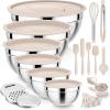 E-far 25PCS Mixing Bowls with Lid Set, Stainless Steel Nesting Prep Bowls with Grater Attachments Non-Slip Bottoms for Cooking, Serving, Food Storage, 4.6/2.6/2/1.5/1/0.7QT – Khaki(Khaki)