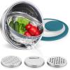 E-far Colander with Mixing Bowl Set, 4-1 Stainless Steel Colander Strainers Bowl with Graters for Kitchen, Rotatable Food Strainer Bowl for Rinsing Fruits Vegetables/Draining Pasta – Blue(Blue)