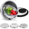 E-far Colander with Mixing Bowl Set, 4-1 Stainless Steel Colander Strainers Bowl with Graters for Kitchen, Rotatable Food Strainer Bowl for Rinsing Fruits Vegetables/Draining Pasta – Blue(Black)