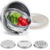 E-far Colander with Mixing Bowl Set, 4-1 Stainless Steel Colander Strainers Bowl with Graters for Kitchen, Rotatable Food Strainer Bowl for Rinsing Fruits Vegetables/Draining Pasta – Blue(Khaki)