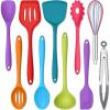 E-far Silicone Cooking Utensils Set, 24Pcs Heat Resistant Kitchen Utensil with Holder, Silicone Kitchen Tools with Spatula Turner Spoon Tongs Whisk, Non-Toxic & Dishwasher Safe (Black)(Colorful)