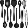 E-far Silicone Cooking Utensils Set, 24Pcs Heat Resistant Kitchen Utensil with Holder, Silicone Kitchen Tools with Spatula Turner Spoon Tongs Whisk, Non-Toxic & Dishwasher Safe (Black)(Black)