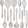 E-far Silicone Cooking Utensils Set, 24Pcs Heat Resistant Kitchen Utensil with Holder, Silicone Kitchen Tools with Spatula Turner Spoon Tongs Whisk, Non-Toxic & Dishwasher Safe (Black)(Khaki)