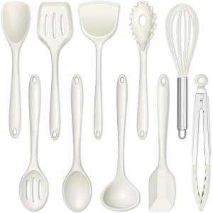 E-far Silicone Cooking Utensils Set, 24Pcs Heat Resistant Kitchen Utensil with Holder, Silicone Kitchen Tools with Spatula Turner Spoon Tongs Whisk, Non-Toxic & Dishwasher Safe (Black)(White)