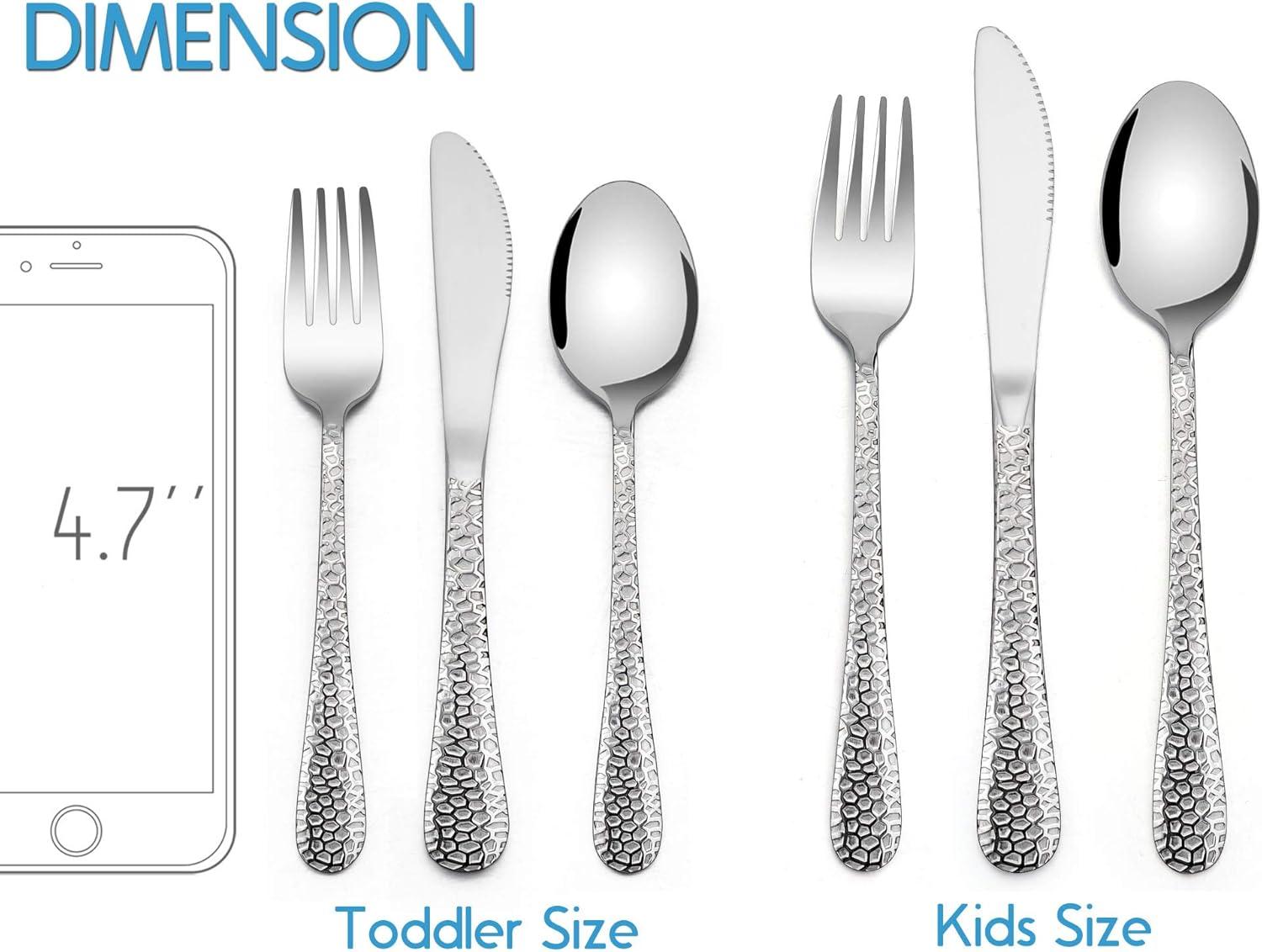 image12 Piece Kids Utensils Silverware Set Efar Stainless Steel Hammered Toddler Cutlery Child Flatware Progress Set Small Adult Diet Tableware Include Fork Spoon Knife Mirror Finished Dishwasher Safe
