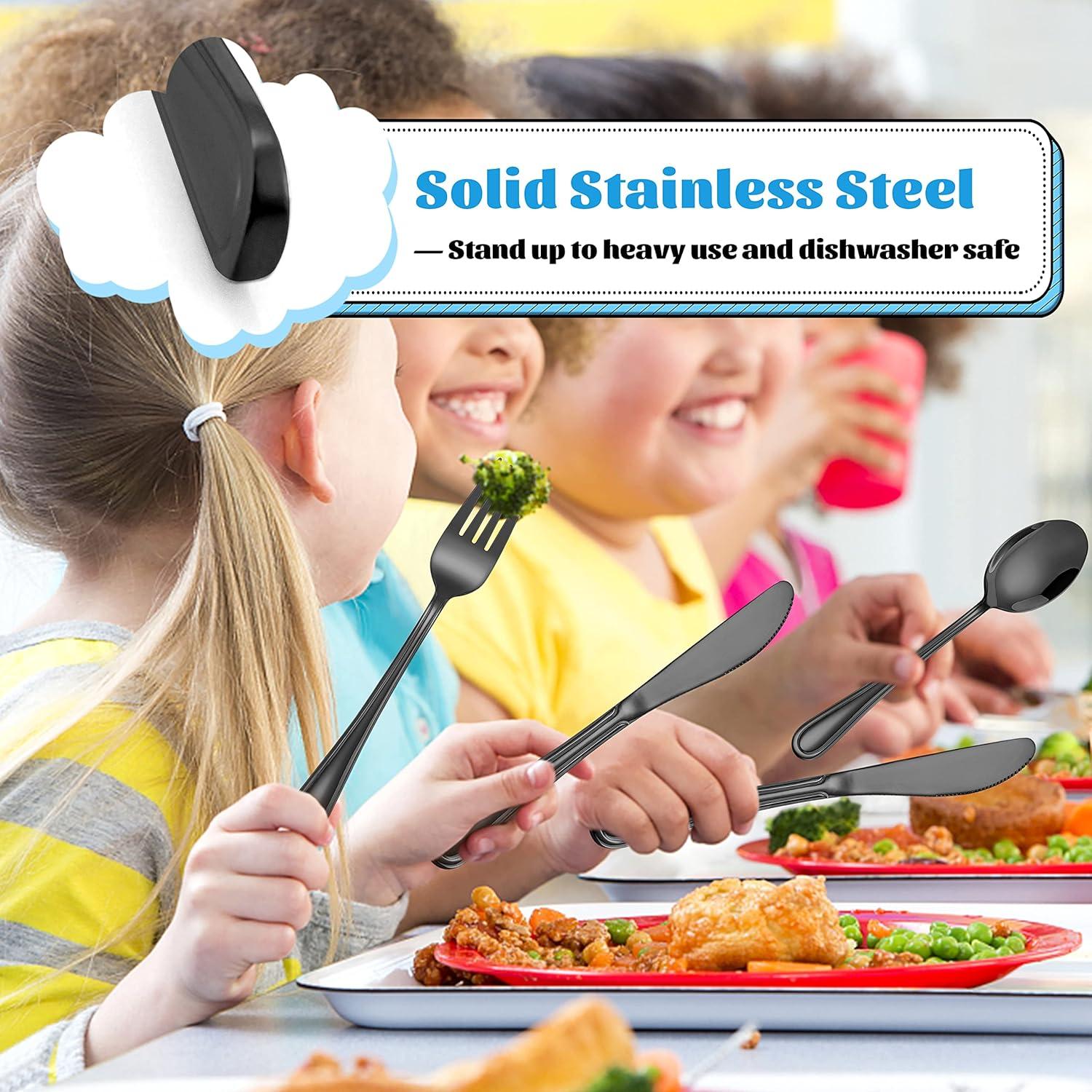 image12Piece Black Kids Silverware Efar Stainless Steel Toddler Kids Utensils Safe for PreschoolerChildren Includes 4 Forks 4 Spoons 4 Knife Slimline Look amp Small Size Healthy amp Rust Free
