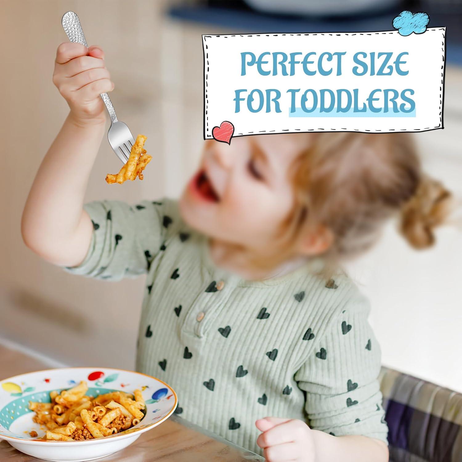 imageEfar 12Piece Kids Silverware Stainless Steel Toddler Preschooler Utensils with Adult Look Hammered Flatware Includes 4 Forks 4 Spoons 4 Knives Safe for Self Feeding NonToxic amp Dishwasher SafeSilver