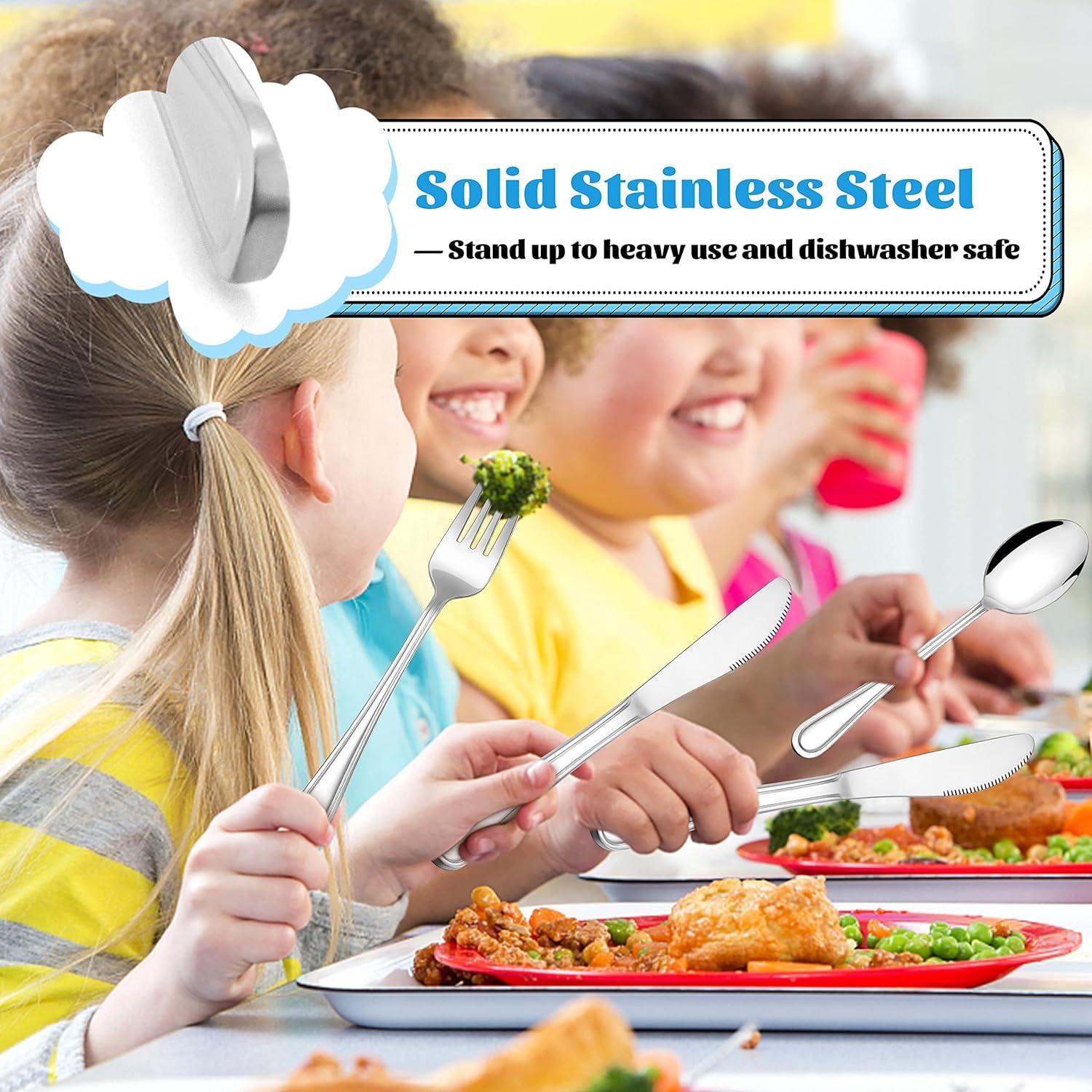 imageEfar 6Piece Kids Silverware Stainless Steel Toddler Utensils Safe for PreschoolerChildren Includes 2 Kids Forks 2 Spoons 2 Knife Slimline Adult Look amp Small Size Rust Free amp Dishwasher SafeSilver