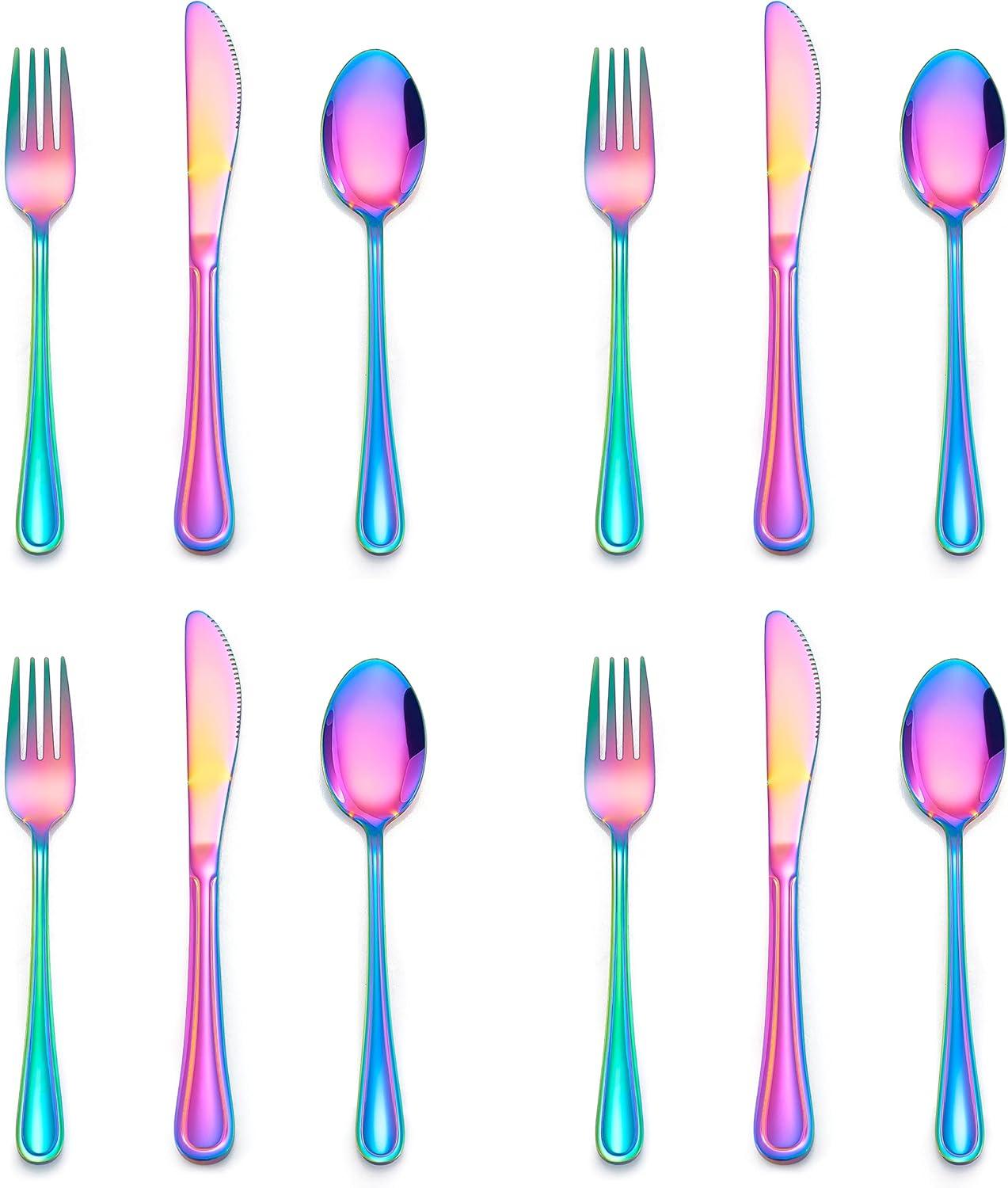 imageEfar 6Piece Kids Silverware Stainless Steel Toddler Utensils Safe for PreschoolerChildren Includes 2 Kids Forks 2 Spoons 2 Knife Slimline Adult Look amp Small Size Rust Free amp Dishwasher SafeRainbow