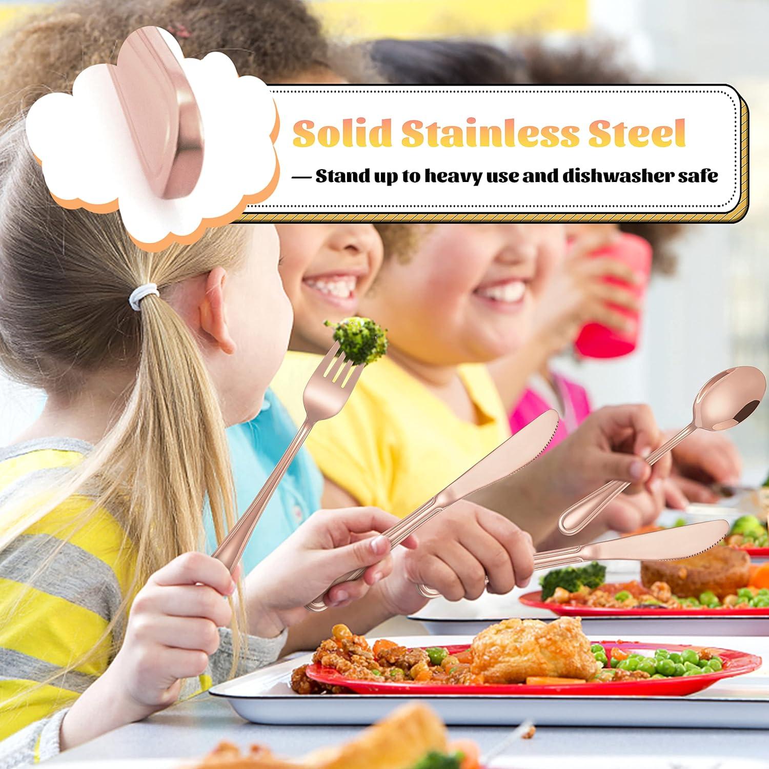 imageEfar 6Piece Kids Silverware Stainless Steel Toddler Utensils Safe for PreschoolerChildren Includes 2 Kids Forks 2 Spoons 2 Knife Slimline Adult Look amp Small Size Rust Free amp Dishwasher SafeCopper