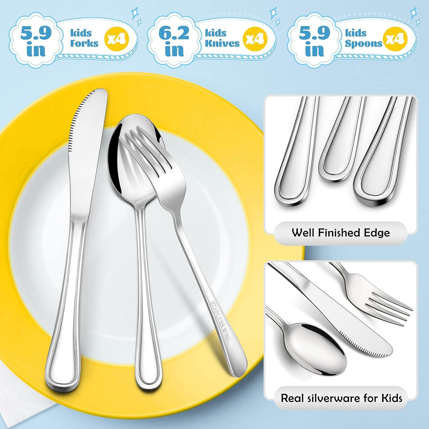 imageEfar 6Piece Kids Silverware Stainless Steel Toddler Utensils Safe for PreschoolerChildren Includes 2 Kids Forks 2 Spoons 2 Knife Slimline Adult Look amp Small Size Rust Free amp Dishwasher SafeSilver