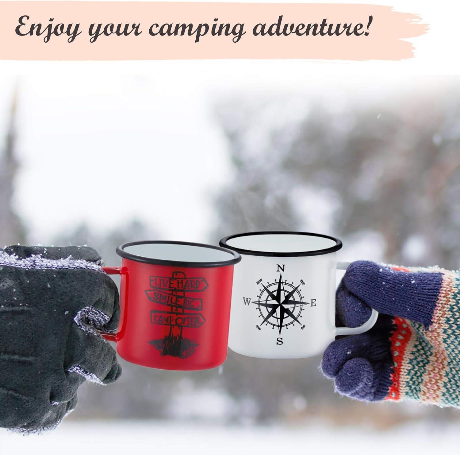 imageEfar Enamel Camping Mug Set of 6 16 Ounce Metal Enamel Coffee Tea Cups for Outdoor Camping Hiking Backpacking Kids 2Sided Unique Graphic Design amp Large Size ColourfulBlack White Yellow Blue Dark Green Red