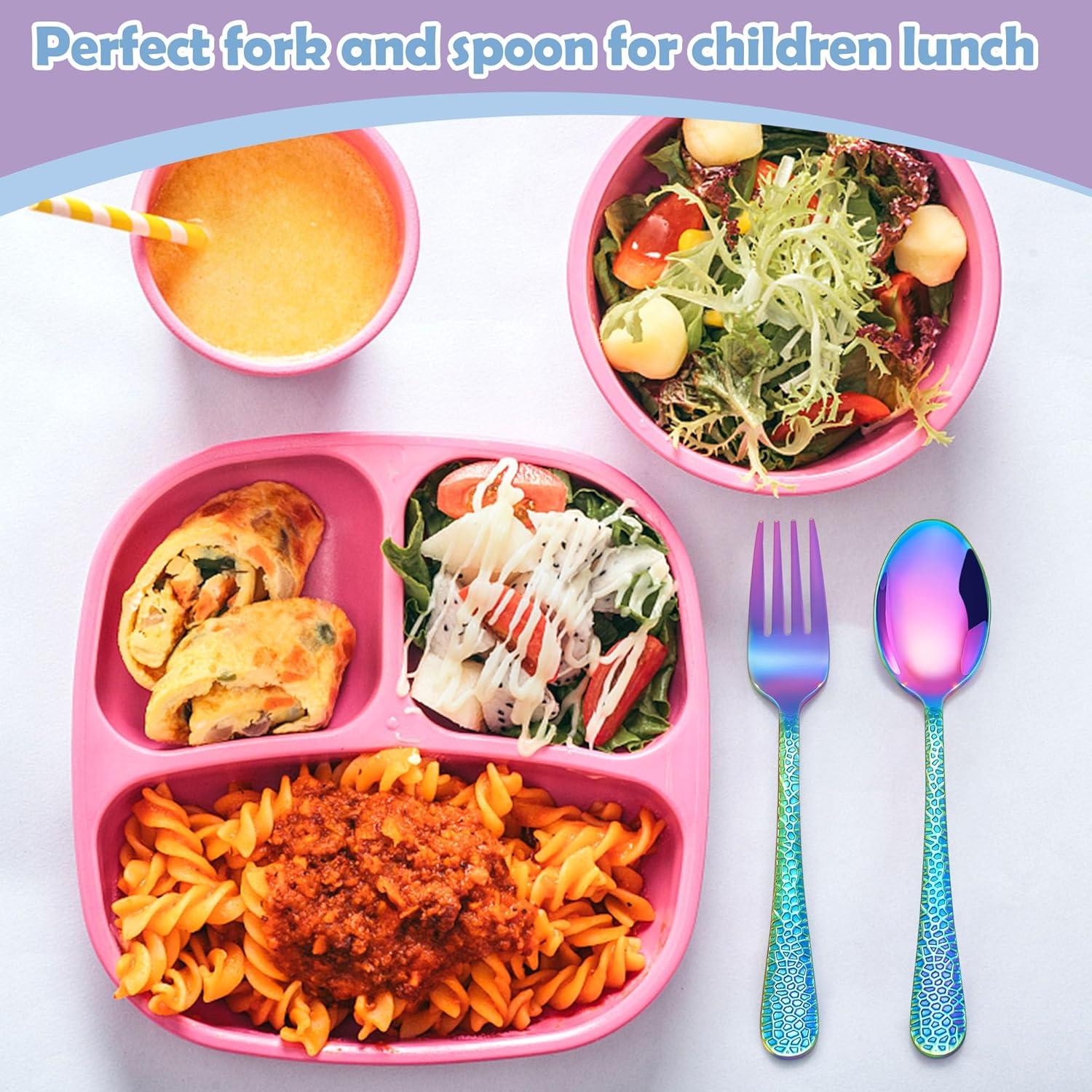 imageEfar Toddler Forks and Spoons Set 10Piece Stainless Steel Toddler Utensils Kids Safe Silverware for Self Feeding Healthy amp NonToxic RainbowMirror Rainbow