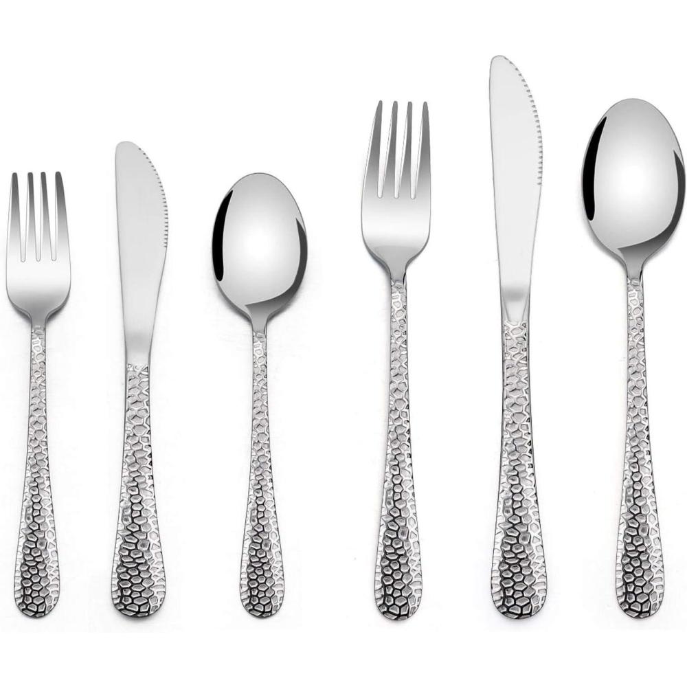 image12 Piece Kids Utensils Silverware Set Efar Stainless Steel Hammered Toddler Cutlery Child Flatware Progress Set Small Adult Diet Tableware Include Fork Spoon Knife Mirror Finished Dishwasher Safe