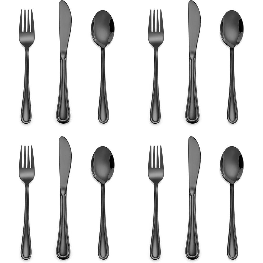 image12Piece Black Kids Silverware Efar Stainless Steel Toddler Kids Utensils Safe for PreschoolerChildren Includes 4 Forks 4 Spoons 4 Knife Slimline Look amp Small Size Healthy amp Rust Free