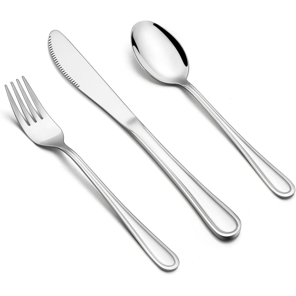 imageEfar 6Piece Kids Silverware Stainless Steel Toddler Utensils Safe for PreschoolerChildren Includes 2 Kids Forks 2 Spoons 2 Knife Slimline Adult Look amp Small Size Rust Free amp Dishwasher SafeSilver