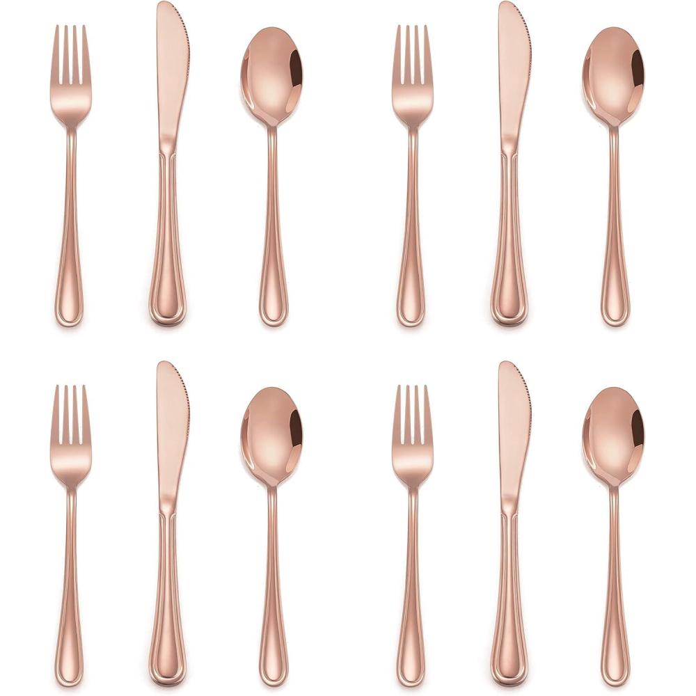 imageEfar 6Piece Kids Silverware Stainless Steel Toddler Utensils Safe for PreschoolerChildren Includes 2 Kids Forks 2 Spoons 2 Knife Slimline Adult Look amp Small Size Rust Free amp Dishwasher SafeCopper