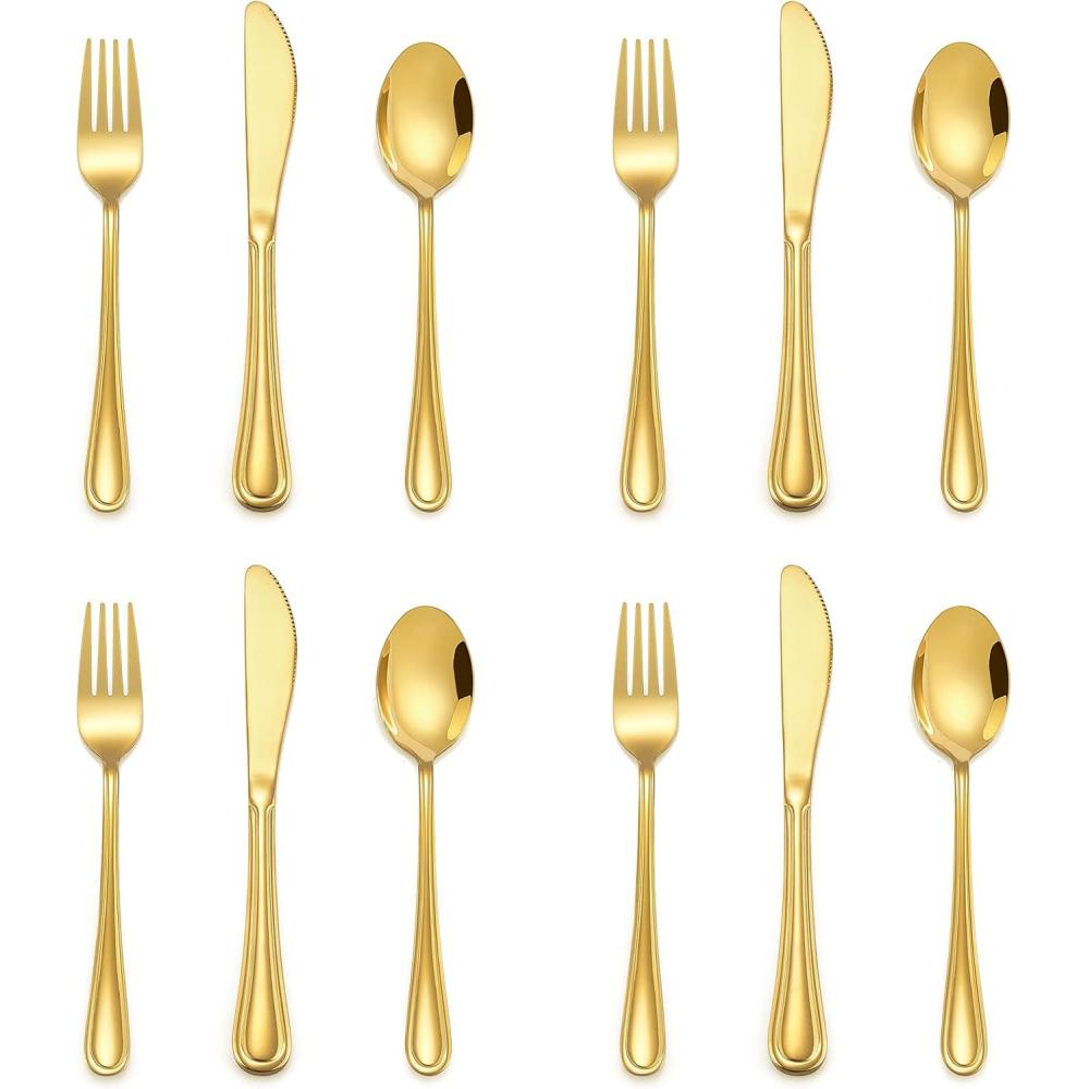 imageEfar 6Piece Kids Silverware Stainless Steel Toddler Utensils Safe for PreschoolerChildren Includes 2 Kids Forks 2 Spoons 2 Knife Slimline Adult Look amp Small Size Rust Free amp Dishwasher SafeGold