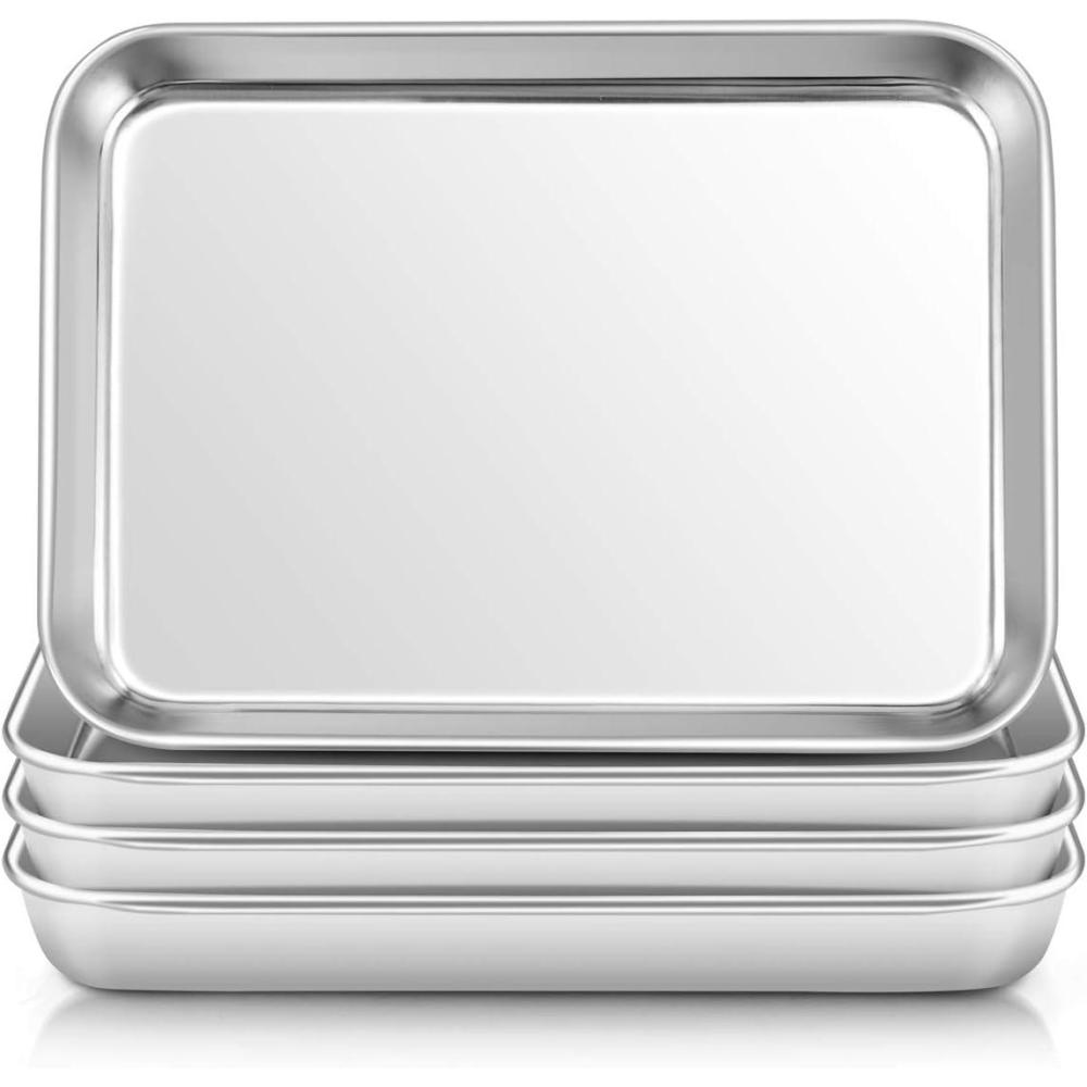 imageEfar Stainless Steel Kids Plates 4 Pieces Mini Metal Dinner Dish Set for Kids Toddler Child 73 x 53 x 075 NonToxic amp Dishwasher Safe Great for SelfFeedingPicnicOutdoor Camping73 x 53 x 075