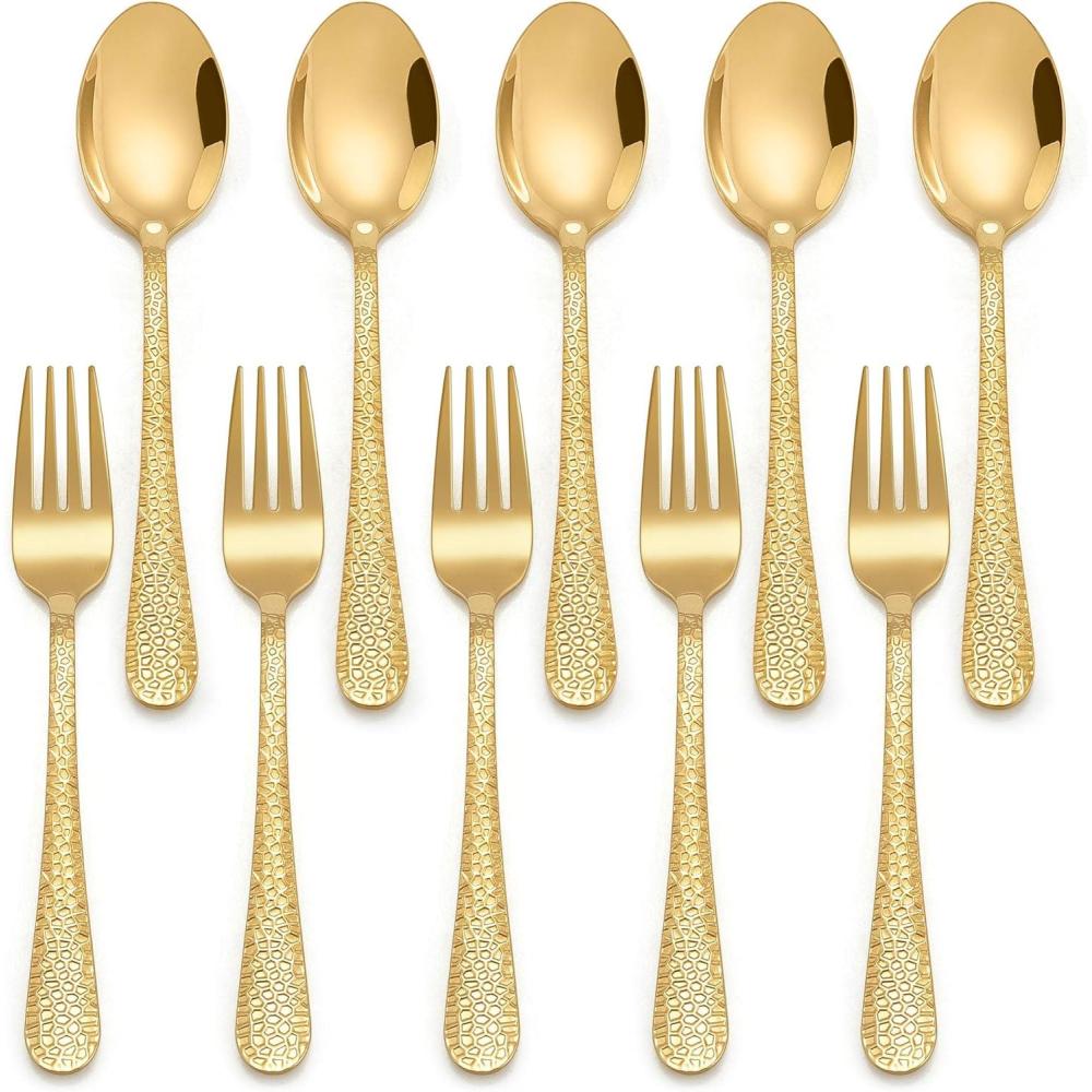 imageEfar Toddler Forks and Spoons Set 10Piece Stainless Steel Toddler Utensils Kids Safe Silverware for Self Feeding Healthy amp NonToxic RainbowGold Mirror
