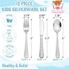 E-far 12-Piece Kids Silverware, Stainless Steel Toddler Preschooler Utensils with Adult Look, Hammered Flatware Includes 4 Forks 4 Spoons 4 Knives, Safe for Self Feeding, Non-Toxic & Dishwasher Safe(Silver)
