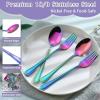 E-far 12-Piece Toddler Silverware, Stainless Steel Kids Utensils Forks and Spoons, Children Safe Mirror Polished Metal Cutlery Set for Self Feeding, 6 Forks & 6 Spoons(Rainbow)(Rainbow)