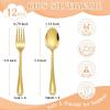 E-far 12-Piece Toddler Silverware, Stainless Steel Kids Utensils Forks and Spoons, Children Safe Mirror Polished Metal Cutlery Set for Self Feeding, 6 Forks & 6 Spoons(Rainbow)(Gold)