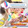 E-far 6-Piece Kids Silverware, Stainless Steel Toddler Utensils Safe for Preschooler/Children, Includes 2 Kids Forks 2 Spoons 2 Knife, Slimline Adult Look & Small Size, Rust Free & Dishwasher Safe(Rainbow)