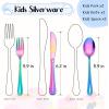E-far 6-Piece Kids Silverware, Stainless Steel Toddler Utensils Safe for Preschooler/Children, Includes 2 Kids Forks 2 Spoons 2 Knife, Slimline Adult Look & Small Size, Rust Free & Dishwasher Safe(Rainbow)