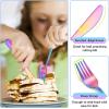 E-far 6-Piece Kids Silverware, Stainless Steel Toddler Utensils Safe for Preschooler/Children, Includes 2 Kids Forks 2 Spoons 2 Knife, Slimline Adult Look & Small Size, Rust Free & Dishwasher Safe(Rainbow)