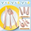 E-far 6-Piece Kids Silverware, Stainless Steel Toddler Utensils Safe for Preschooler/Children, Includes 2 Kids Forks 2 Spoons 2 Knife, Slimline Adult Look & Small Size, Rust Free & Dishwasher Safe(Copper)