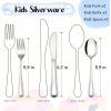 E-far 6-Piece Kids Silverware, Stainless Steel Toddler Utensils Safe for Preschooler/Children, Includes 2 Kids Forks 2 Spoons 2 Knife, Slimline Adult Look & Small Size, Rust Free & Dishwasher Safe(Silver)