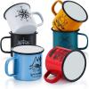 E-far Enamel Camping Mug Set of 6, 16 Ounce Metal Enamel Coffee Tea Cups for Outdoor Camping Hiking Backpacking Kids, 2-Sided Unique Graphic Design & Large Size – Colourful(Black White Yellow Blue Dark Green Red)