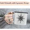 E-far Enamel Camping Mug Set of 6, 16 Ounce Metal Enamel Coffee Tea Cups for Outdoor Camping Hiking Backpacking Kids, 2-Sided Unique Graphic Design & Large Size – Colourful(Black White Yellow Blue Dark Green Red)