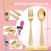 E-far Toddler Forks and Spoons Set, 10-Piece Stainless Steel Toddler Utensils Kids Safe Silverware for Self Feeding, Healthy & Non-Toxic, Rainbow(Gold Mirror)