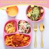 E-far Toddler Forks and Spoons Set, 10-Piece Stainless Steel Toddler Utensils Kids Safe Silverware for Self Feeding, Healthy & Non-Toxic, Rainbow(Gold Mirror)