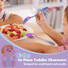 E-far Toddler Forks and Spoons Set, 10-Piece Stainless Steel Toddler Utensils Kids Safe Silverware for Self Feeding, Healthy & Non-Toxic, Rainbow(Mirror Rainbow)