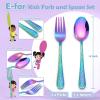 E-far Toddler Forks and Spoons Set, 10-Piece Stainless Steel Toddler Utensils Kids Safe Silverware for Self Feeding, Healthy & Non-Toxic, Rainbow(Mirror Rainbow)