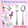 E-far Toddler Forks and Spoons Set, 10-Piece Stainless Steel Toddler Utensils Kids Safe Silverware for Self Feeding, Healthy & Non-Toxic, Rainbow(Silver Mirror)