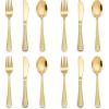 E-far 12-Piece Kids Silverware, Stainless Steel Toddler Preschooler Utensils with Adult Look, Hammered Flatware Includes 4 Forks 4 Spoons 4 Knives, Safe for Self Feeding, Non-Toxic & Dishwasher Safe(Gold)