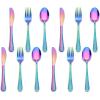 E-far 12-Piece Kids Silverware, Stainless Steel Toddler Preschooler Utensils with Adult Look, Hammered Flatware Includes 4 Forks 4 Spoons 4 Knives, Safe for Self Feeding, Non-Toxic & Dishwasher Safe(Rainbow)