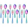 E-far 12-Piece Toddler Silverware, Stainless Steel Kids Utensils Forks and Spoons, Children Safe Mirror Polished Metal Cutlery Set for Self Feeding, 6 Forks & 6 Spoons(Rainbow)(Rainbow)