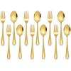 E-far 12-Piece Toddler Silverware, Stainless Steel Kids Utensils Forks and Spoons, Children Safe Mirror Polished Metal Cutlery Set for Self Feeding, 6 Forks & 6 Spoons(Rainbow)(Gold)