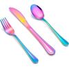 E-far 6-Piece Kids Silverware, Stainless Steel Toddler Utensils Safe for Preschooler/Children, Includes 2 Kids Forks 2 Spoons 2 Knife, Slimline Adult Look & Small Size, Rust Free & Dishwasher Safe(Rainbow)