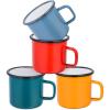E-far Enamel Camping Mug Set of 6, 16 Ounce Metal Enamel Coffee Tea Cups for Outdoor Camping Hiking Backpacking Kids, 2-Sided Unique Graphic Design & Large Size – Colourful(Red Blue Dark Green Yellow)
